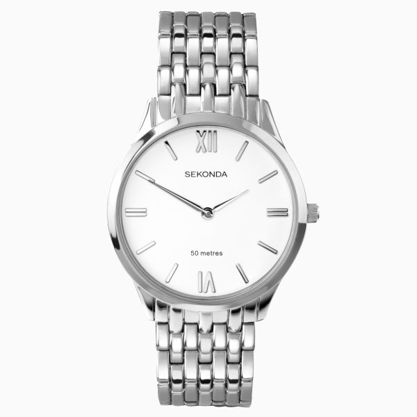 Men’s Watch  –  Silver Case & Stainless Steel Bracelet with White Dial