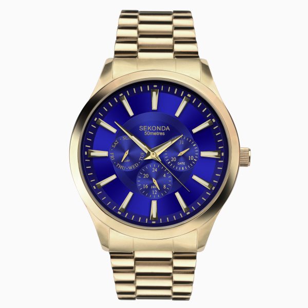 Men’s Watch  –  Gold Case & Stainless Steel Bracelet with Blue Dial
