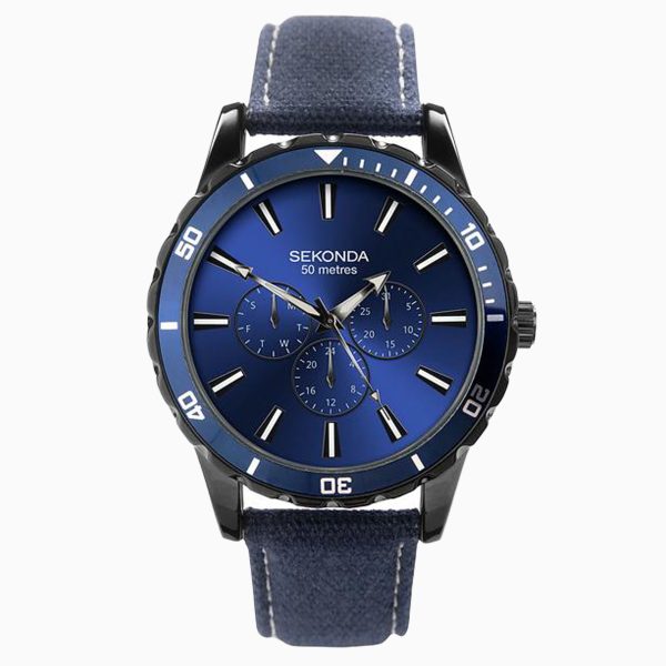 Men’s Watch  –  Black Case & Blue Nylon Strap with Blue Dial