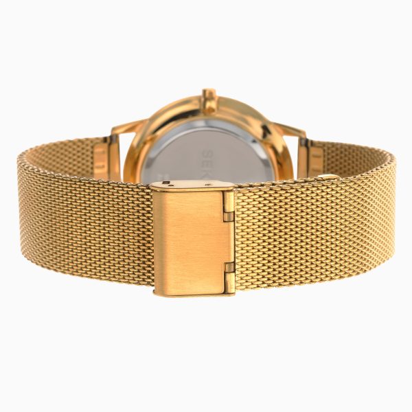 Minimal Men’s Watch  –  Gold Case & Stainless Steel Mesh Bracelet with Black Dial 4