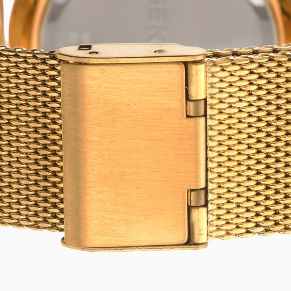 Minimal Men’s Watch  –  Gold Case & Stainless Steel Mesh Bracelet with Black Dial 3
