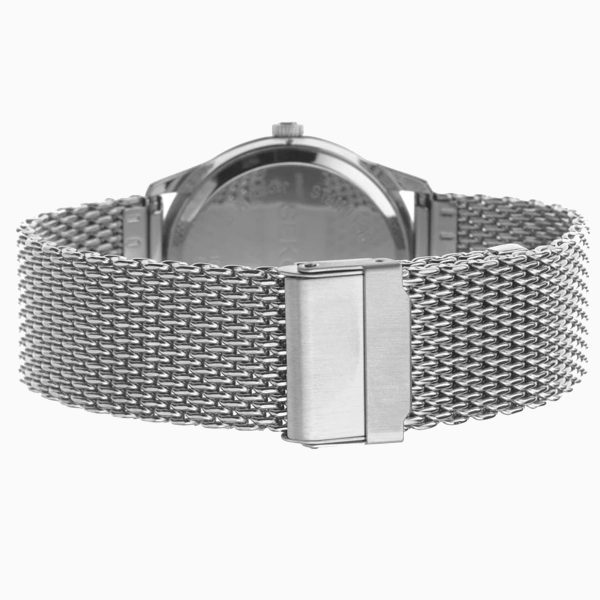 Minimal Men’s Watch  –  Silver Case & Stainless Steel Mesh Bracelet with Blue Dial 3