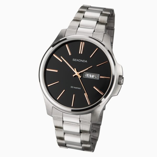 Classic Men’s Watch  –  Silver Case & Stainless Steel Bracelet with Black Dial 2