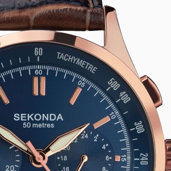 Men’s Watch  –  Rose Gold Case & Leather Strap with Blue Dial 5