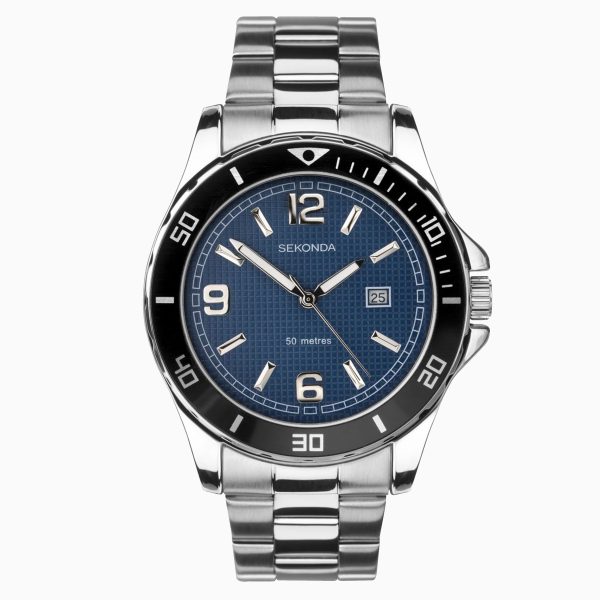 Dive Men’s Watch  –  Silver Case & Stainless Steel Bracelet with Blue Dial
