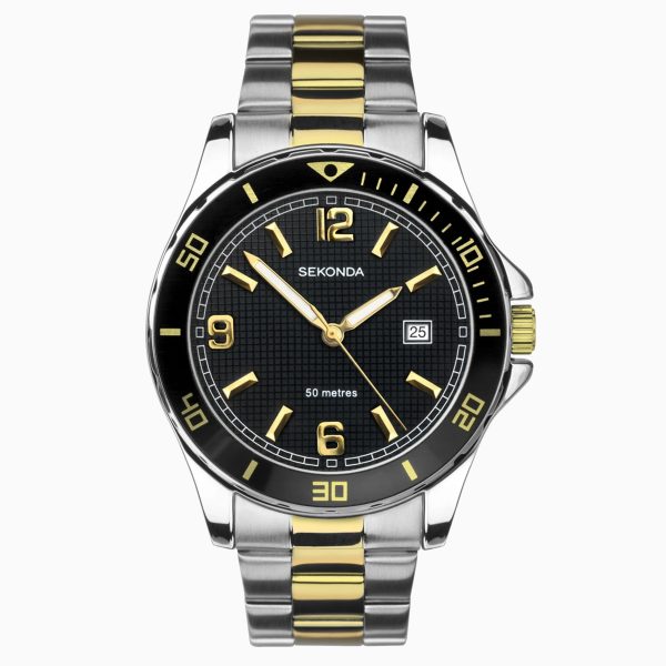 Dive Men’s Watch  –  Silver Case & Stainless Steel Bracelet with Black Dial