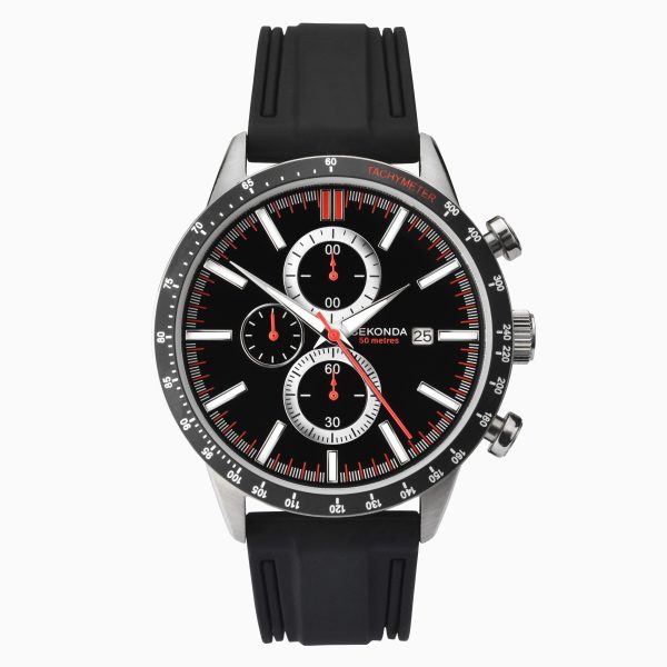 Men’s Watch  –  Silver Case & Rubber Strap with Black Dial