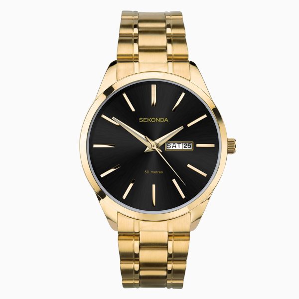 Men’s Watch  –  Gold Case & Stainless Steel Bracelet with Black Dial