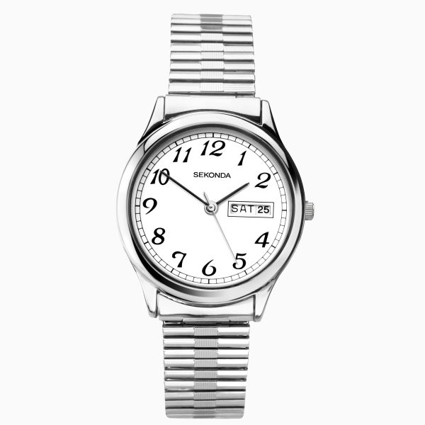 Easy Reader Men’s Watch  –  Silver Case & Stainless Steel Expander with White Dial