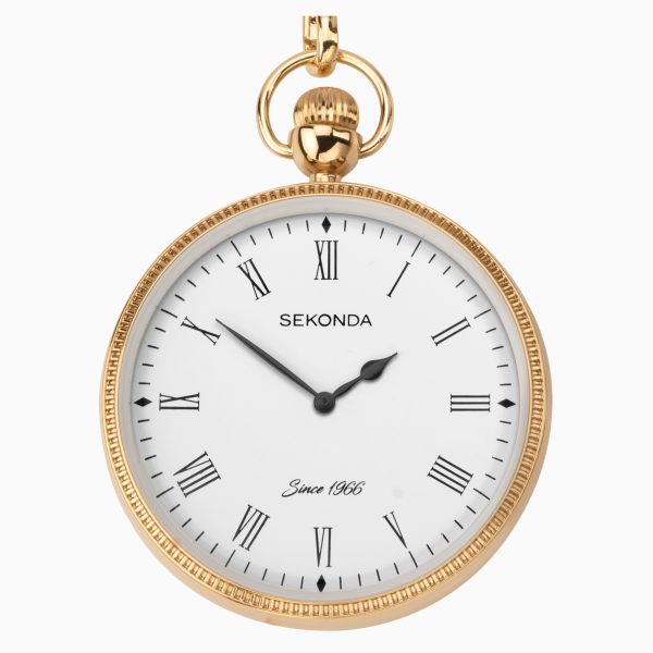 Men’s Pocket Watch  –  Gold Case & Brass Chain with White Dial