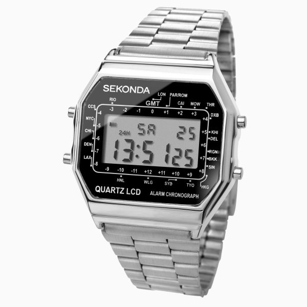 Retro Digital Men’s Watch  –  Silver Case & Stainless Steel Bracelet with Black Dial 2