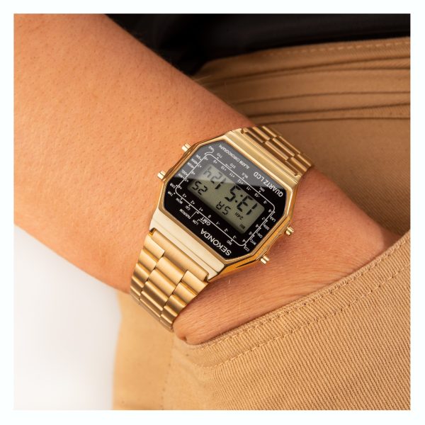 Retro Digital Men’s Watch  –  Gold Case & Stainless Steel Bracelet with Black Dial 4