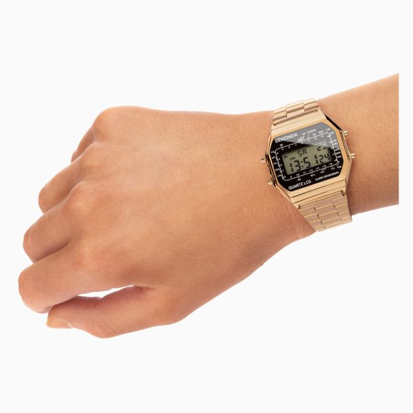 Retro Digital Men’s Watch  –  Gold Case & Stainless Steel Bracelet with Black Dial 6