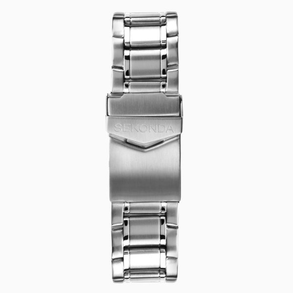 Sports Dual Time Men’s Watch  –  Silver Case & Stainless Steel Bracelet with Blue Dial 3