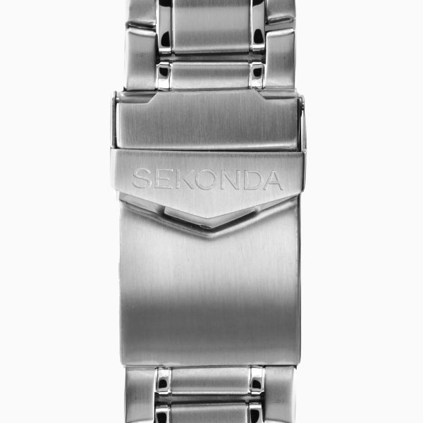 Sports Dual Time Men’s Watch  –  Silver Case & Stainless Steel Bracelet with Blue Dial 2