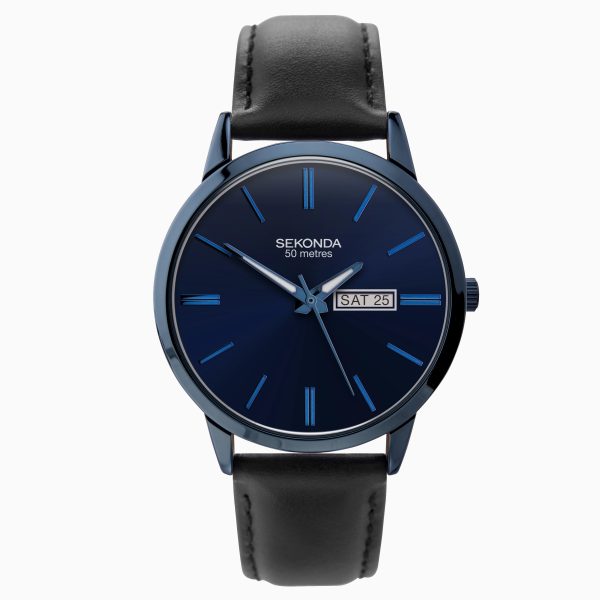 Classic Men’s Watch  –  Blue Case & Leather Strap with Blue Dial