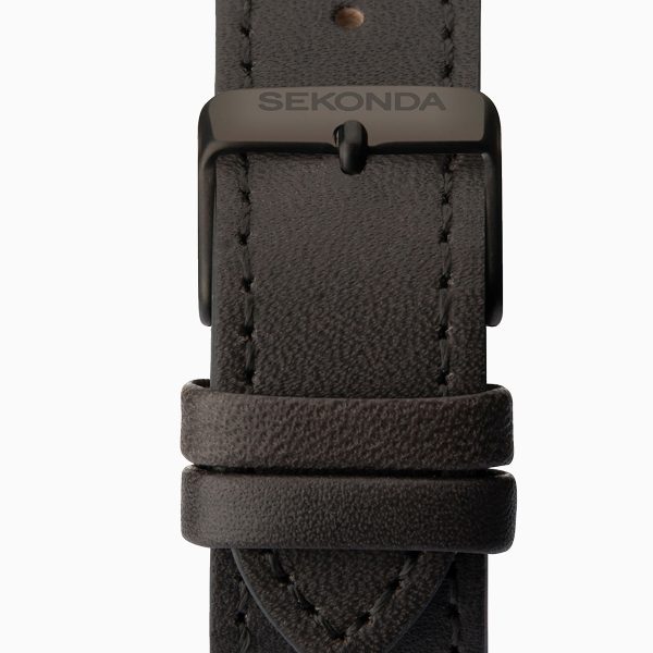 Bergen Men’s Watch  –  Black Case & Leather Upper Strap with Grey Dial 3