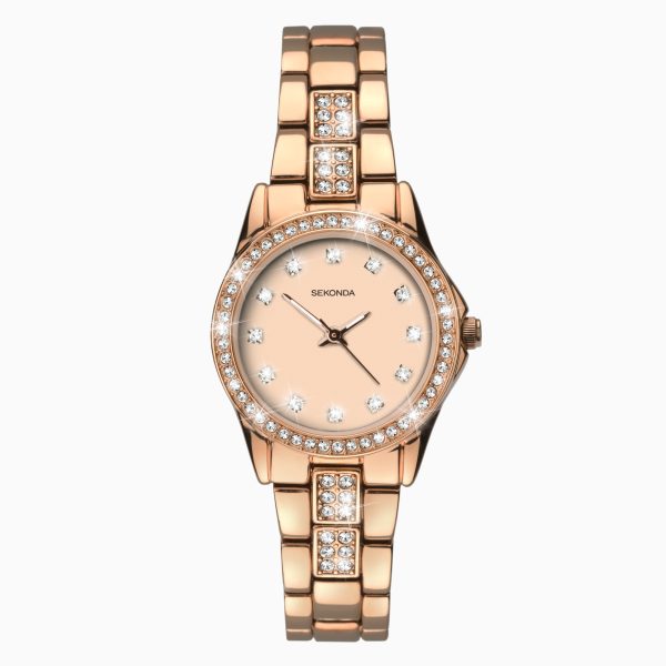 Day To Night Ladies Watch  –  Rose Gold Case & Alloy Bracelet with Rose Dial