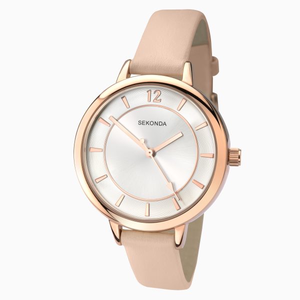 Ladies Watch  –  Rose Gold Case & PU Strap with Silver Dial 2