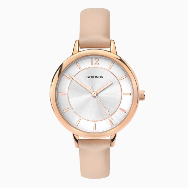 Ladies Watch  –  Rose Gold Case & PU Strap with Silver Dial