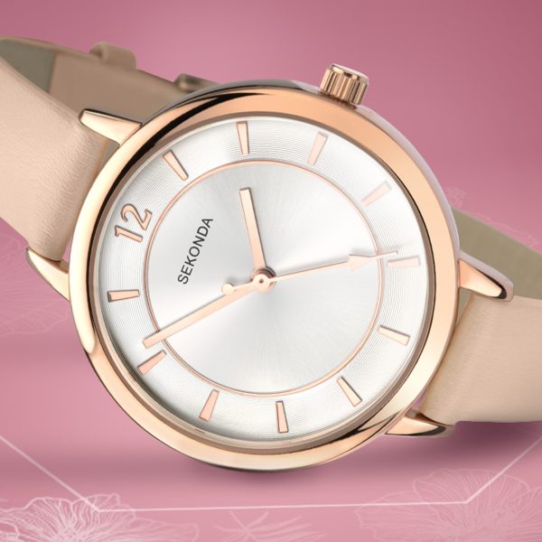 Ladies Watch  –  Rose Gold Case & PU Strap with Silver Dial 4