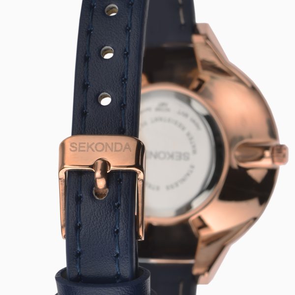 Classic Ladies Watch  –  Rose Gold Case & PU Strap with Blue Dial 4