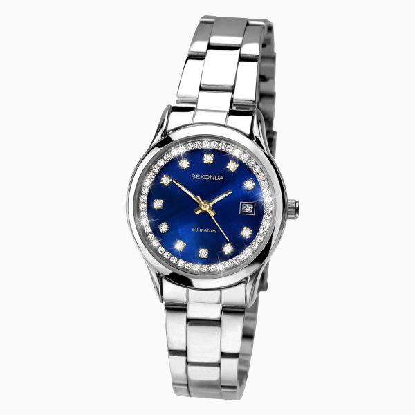 Catherine Ladies Watch  –  Silver Case & Bracelet with Blue Dial 2