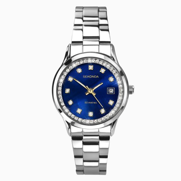 Catherine Ladies Watch  –  Silver Case & Bracelet with Blue Dial