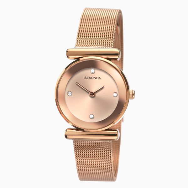 Ladies Watch  –  Rose Gold Case & Stainless Steel Mesh Bracelet with Rose Gold Dial 2
