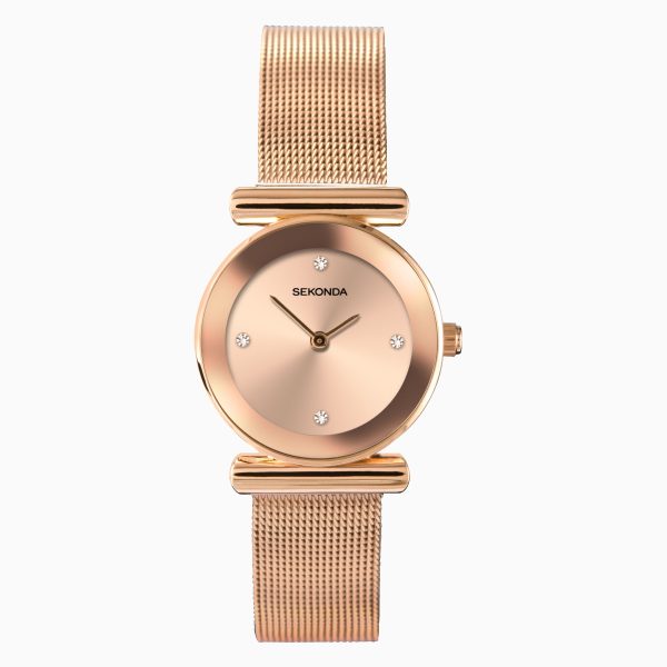 Ladies Watch  –  Rose Gold Case & Stainless Steel Mesh Bracelet with Rose Gold Dial