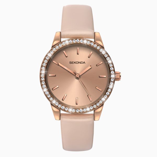 Day To Night Ladies Watch  –  Rose Gold Case & PU Strap with Rose Dial