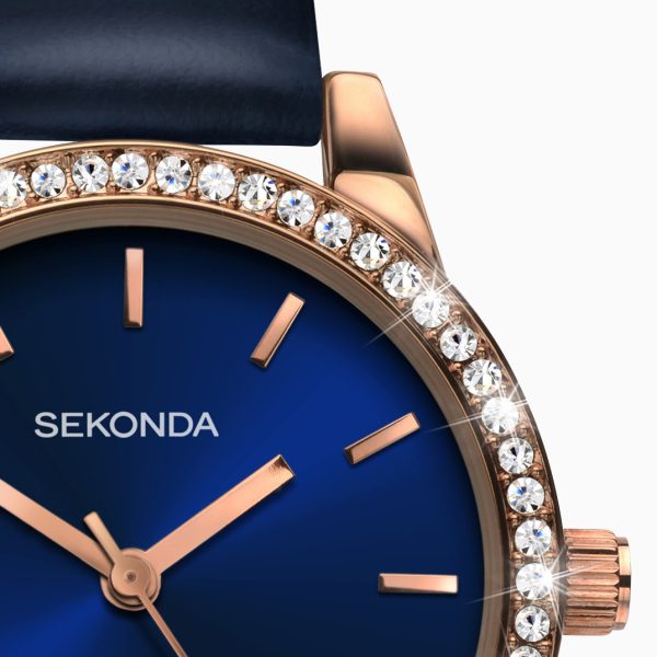 Day To Night Ladies Watch  –  Rose Gold Case & PU Strap with Blue Dial 4