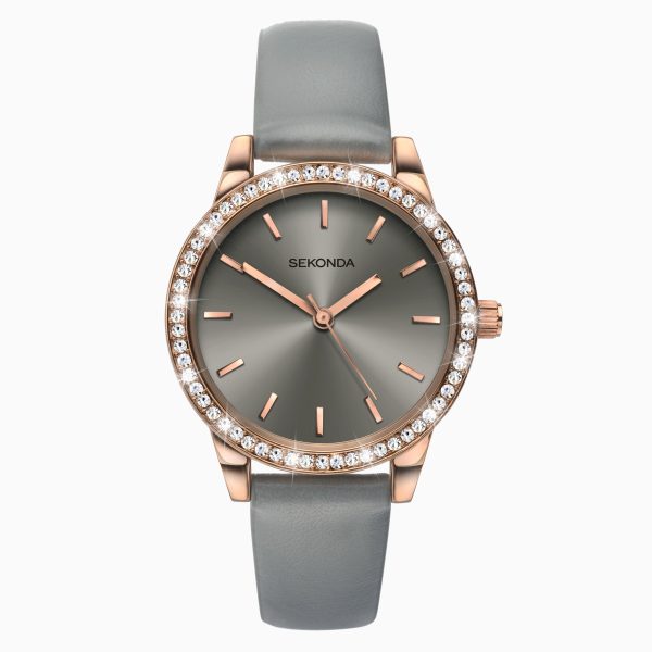 Day To Night Ladies Watch  –  Rose Gold Case & PU Strap with Grey Dial
