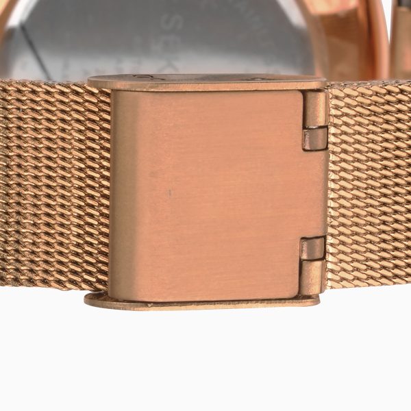 Ladies Watch  –  Rose Gold Case & Stainless Steel Mesh Bracelet with Rose Dial 2