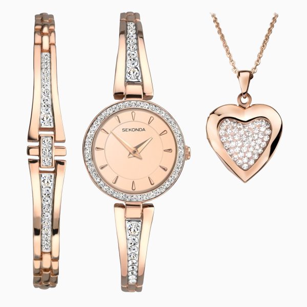 Secret Rose Ladies Gift Set  –  Rose Gold Case & Alloy Bracelet with Rose Gold Dial