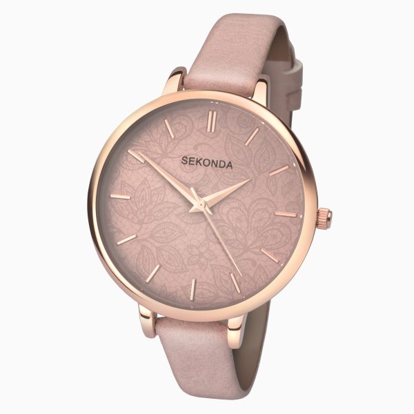 Ladies Watch  –  Rose Gold Case & PU Strap with Pink Dial 2