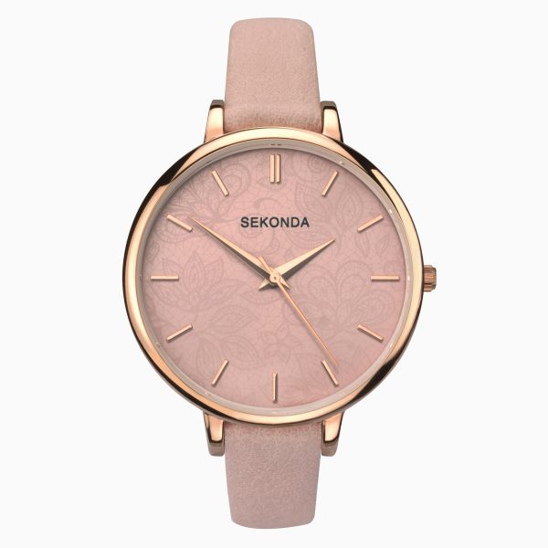Ladies Watch  –  Rose Gold Case & PU Strap with Pink Dial