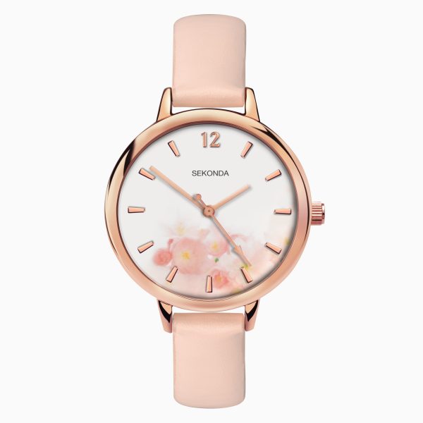 Ladies Watch  –  Rose Gold Case & PU Strap with White Dial