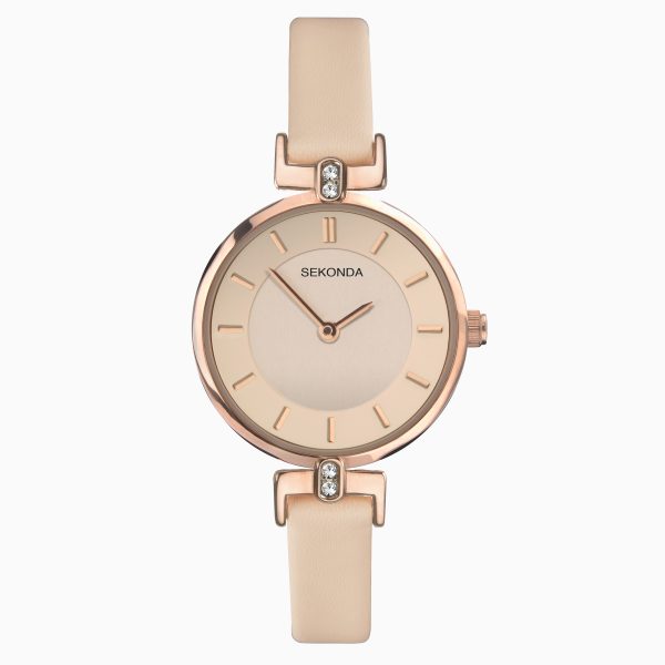 Classic Ladies Watch  –  Rose Gold Case & Leather Strap with Pink Dial