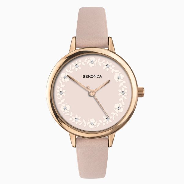 Prints Ladies Watch  –  Rose Gold Case & PU Strap with Peach Dial