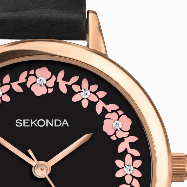 Ladies Watch  –  Rose Gold Case & PU Strap with Black Dial 5