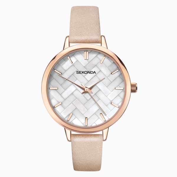 Ladies Watch  –  Rose Gold Case & PU Strap with White Dial