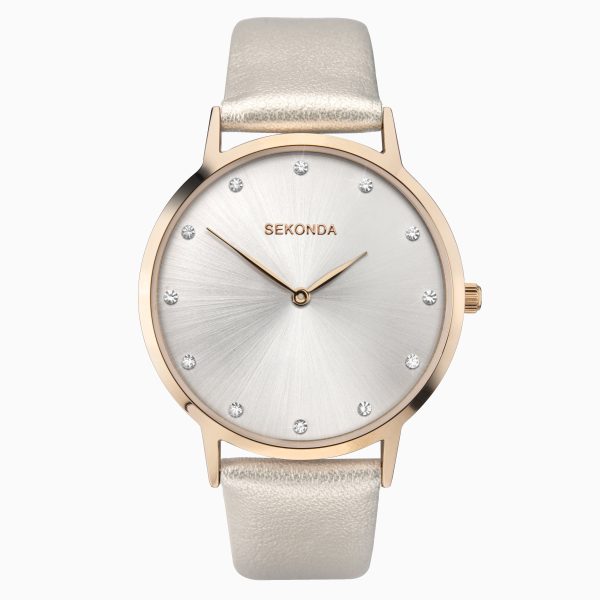 Minimal Ladies Watch  –  Rose Gold Case & PU Strap with Silver Dial