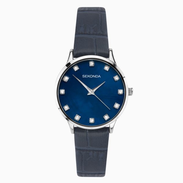 Ladies Watch  –  Silver Case & Leather Strap with Blue Dial