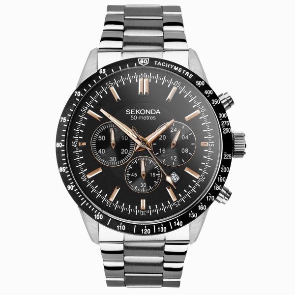 Velocity Chronograph Men’s Watch  –  Stainless Steel Case & Bracelet with Black Dial