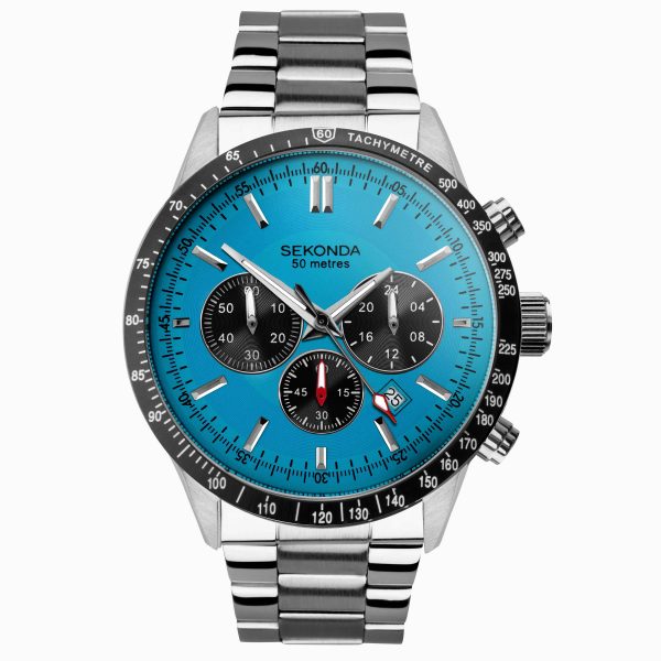 Velocity Chronograph Men’s Watch  –  Stainless Steel Case & Bracelet with Blue Dial
