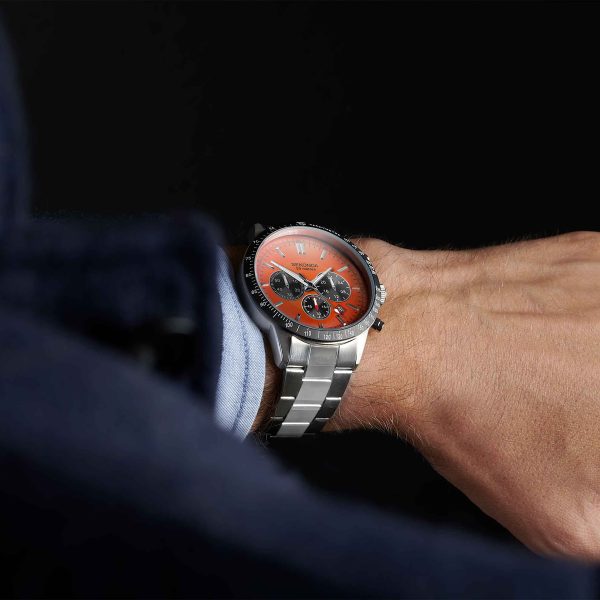 Velocity Chronograph Men’s Watch  –  Stainless Steel Case & Bracelet with Orange Dial 5