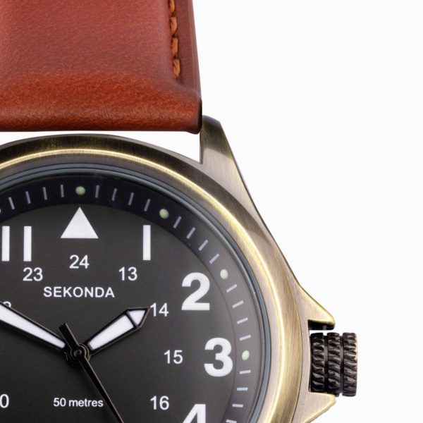 Altitude Men’s Watch  –  Bronze Case & Brown Leather Strap with Black Dial 4