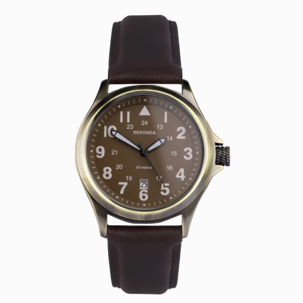 Altitude Men’s Watch  –  Bronze Case & Brown Leather Strap with Black Dial