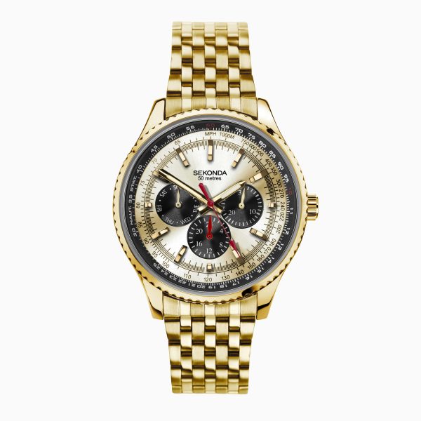 Maverick Men’s Watch  –  Gold Case & Stainless Steel Bracelet with Champagne Dial